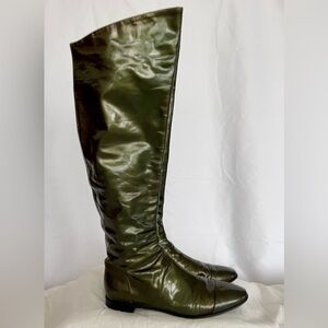 Sergio Rossi Patent Leather Over-the-Knee Boots Olive Green Size 38 Made in Ital